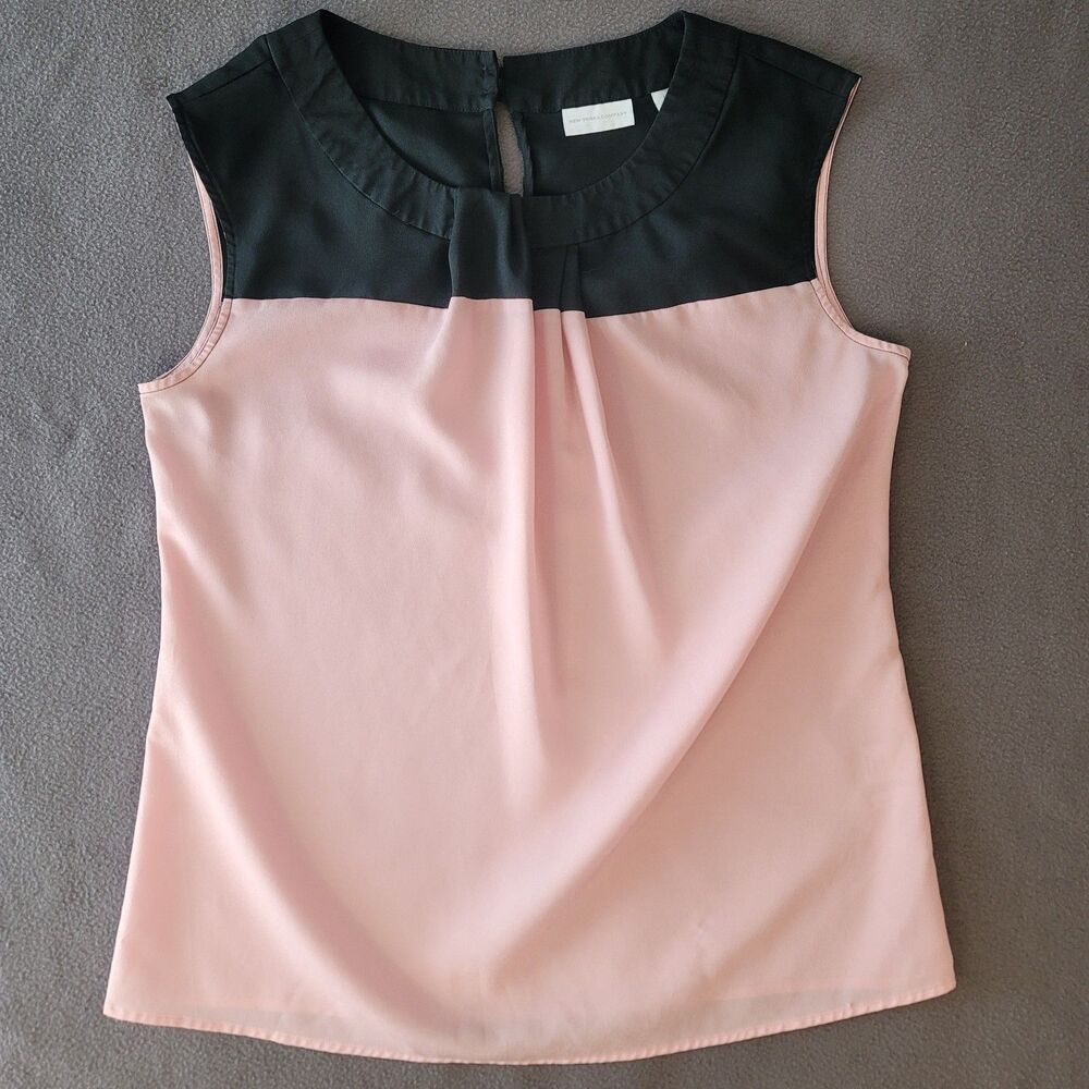 New York & Company Blouse Women Medium Pink Black Colorblock Sleeveless Pleated